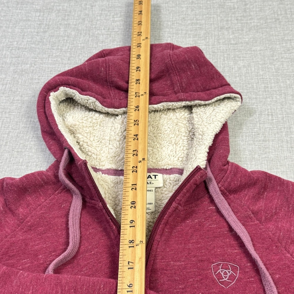 Ariat REAL Hoodie Women Small Red Full Zip Lined Sherpa Faux Fur Kangaroo Pocket - Picture 5 of 10